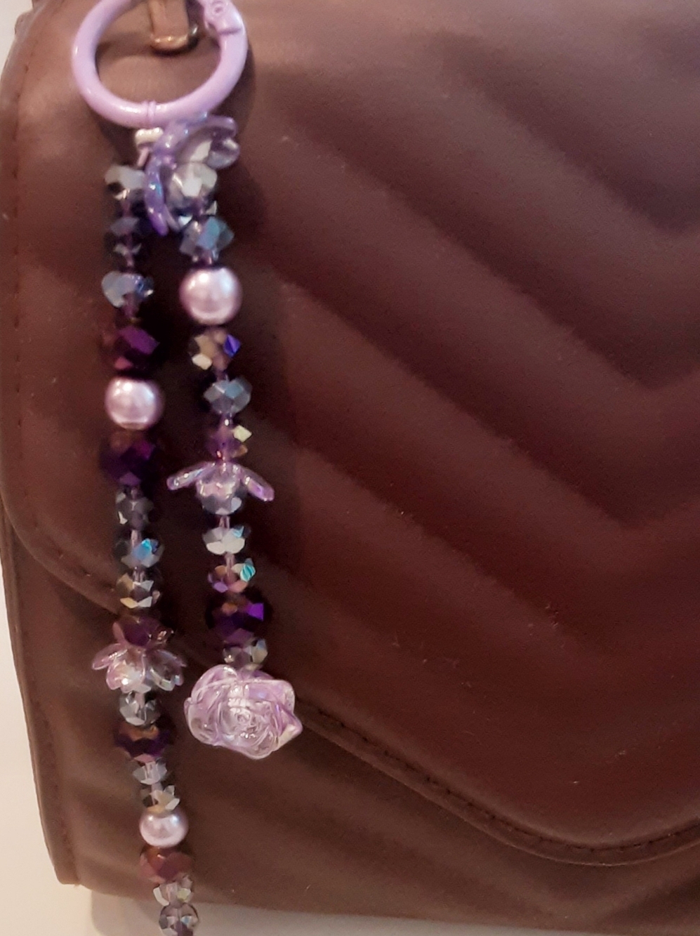 Purple Rose Handcrafted  Beaded Bag Charm Phone Charm And Keychain